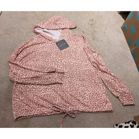 ๐ NWT LE LIS Leopard Print Rose Pink tie front Hoodie Glamcore Size S - Picture 3 of 6
